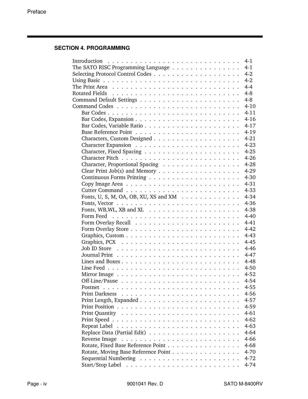 SATO M-8400RV manual Programming 