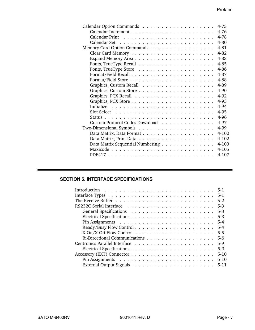 SATO M-8400RV manual Interface Specifications 