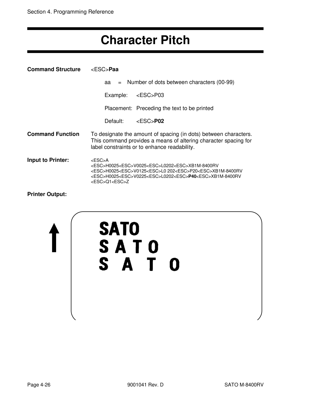 SATO M-8400RV manual Character Pitch, Label constraints or to enhance readability 