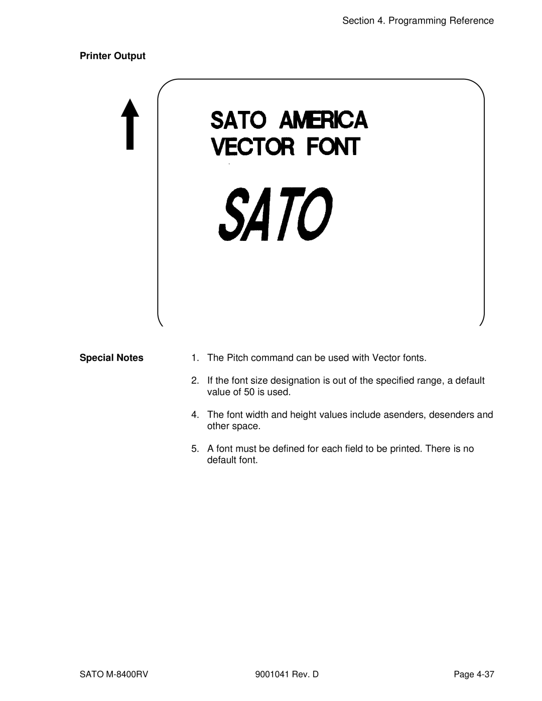 SATO M-8400RV manual Pitch command can be used with Vector fonts, Value of 50 is used, Other space 