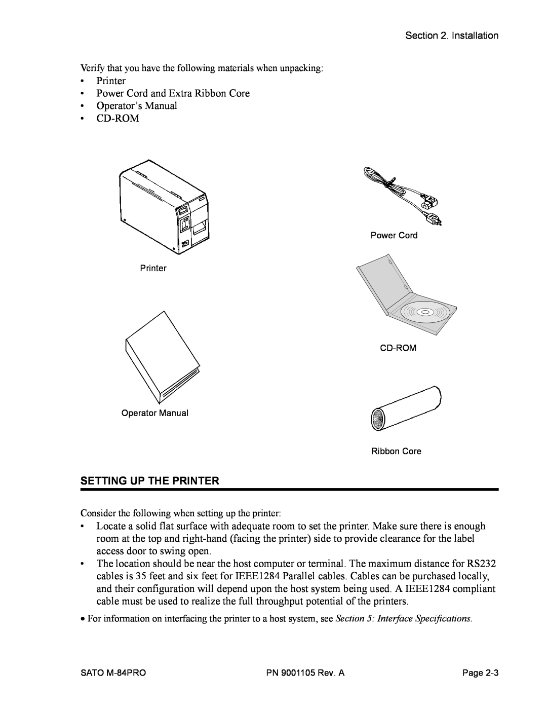 SATO M-84PRO manual Setting Up The Printer 