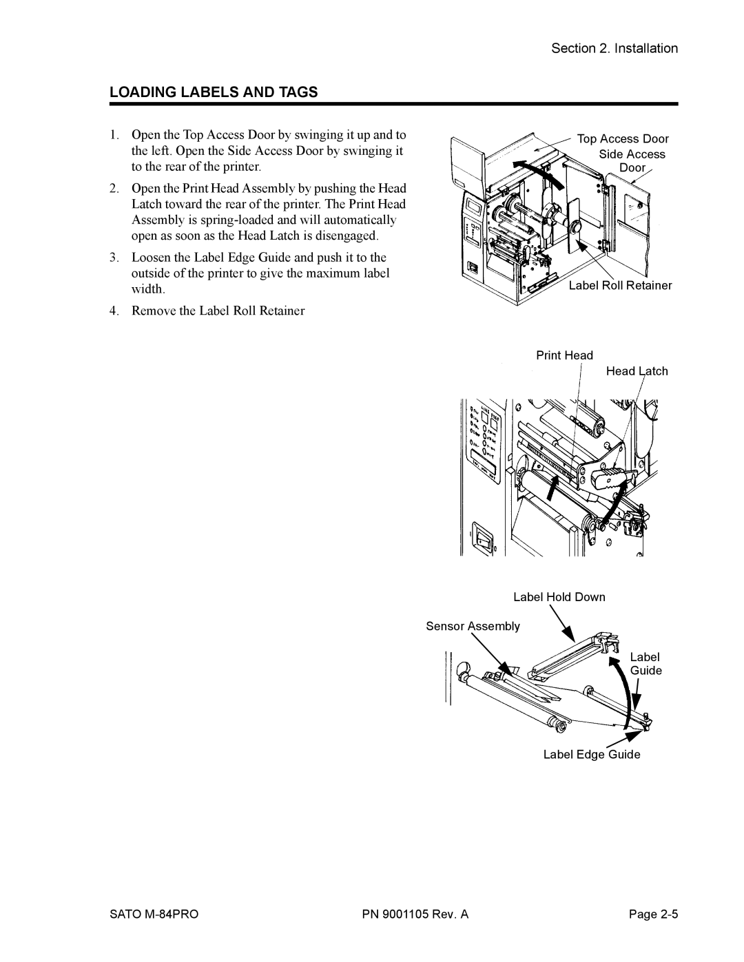 SATO M-84PRO manual Loading Labels and Tags 