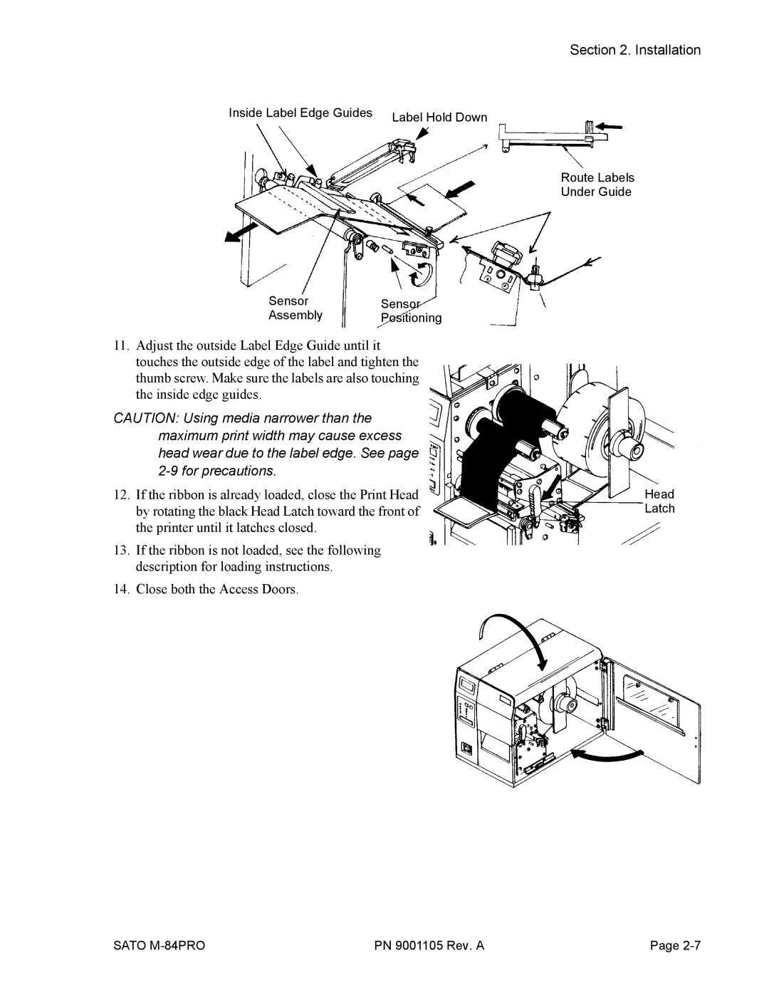 SATO M-84PRO manual Route Labels Under Guide Head Latch 