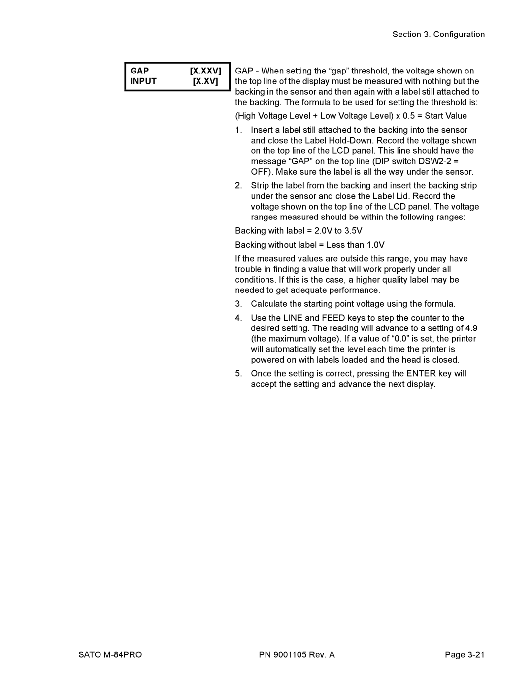 SATO M-84PRO manual GAP Input 