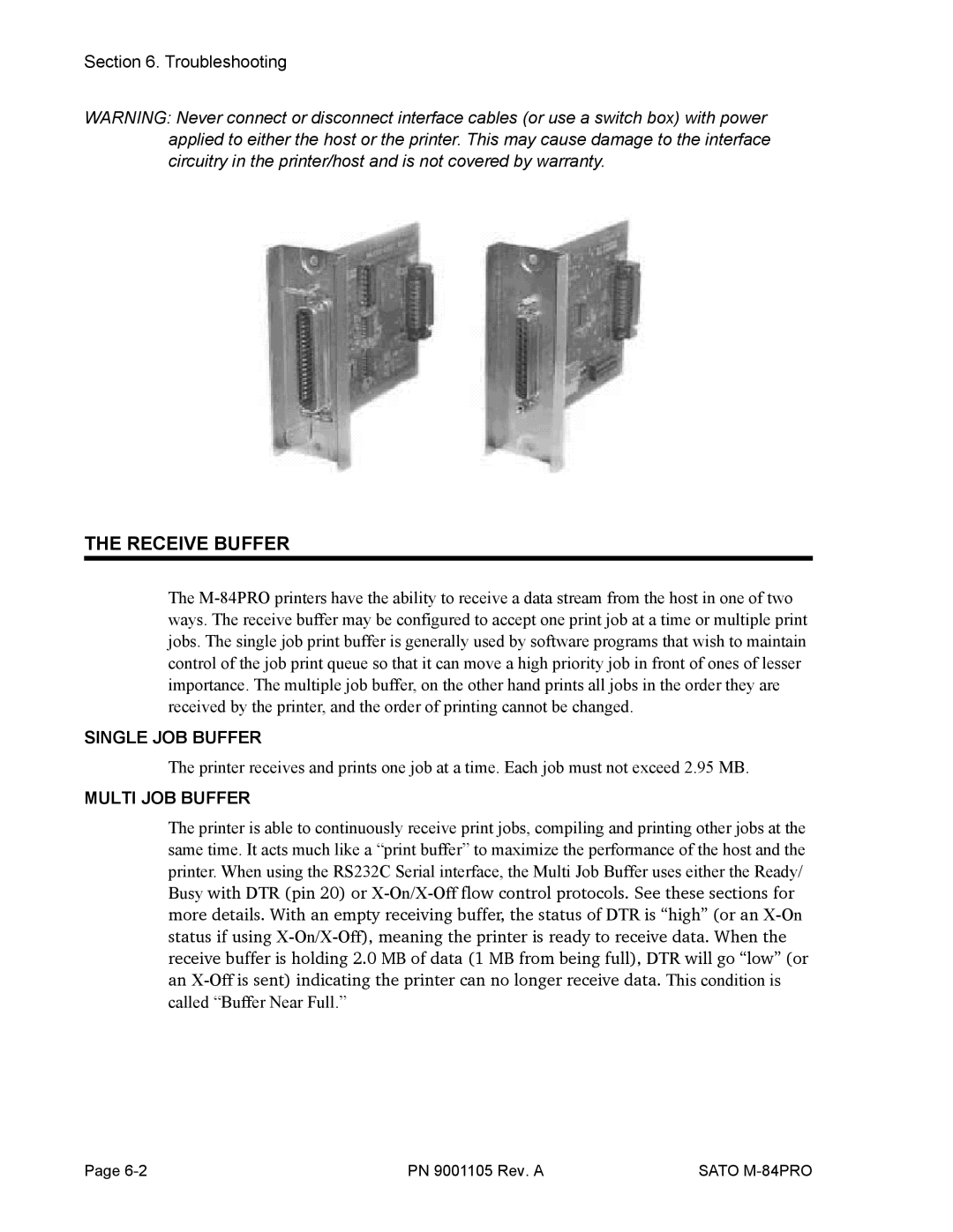 SATO M-84PRO manual Receive Buffer, Single JOB Buffer, Multi JOB Buffer 