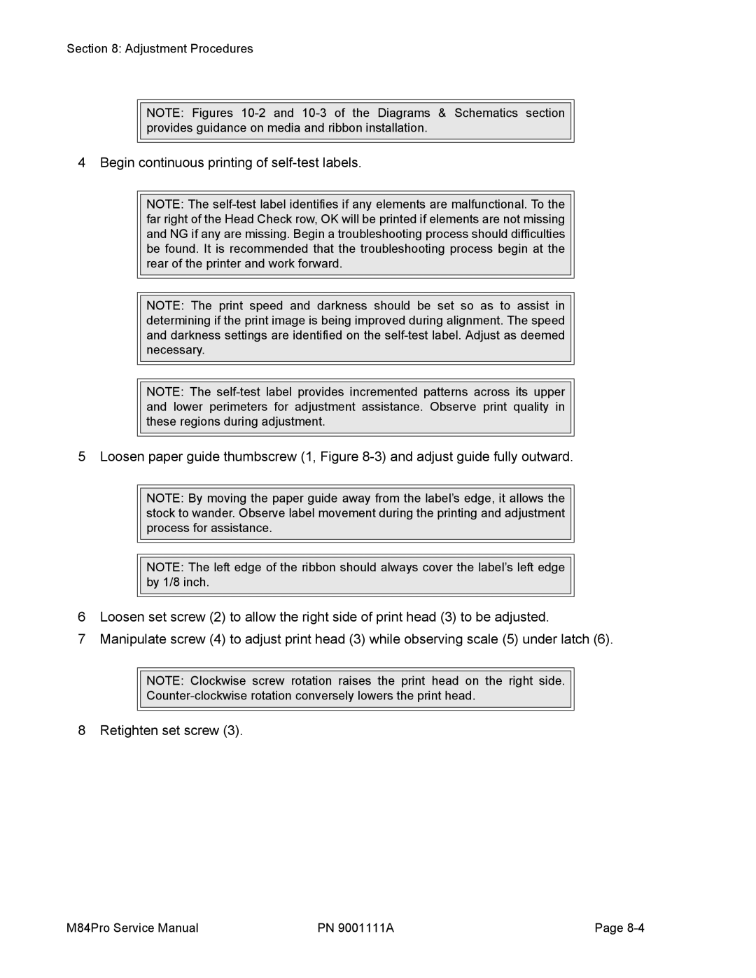 SATO M84PRO service manual Adjustment Procedures 