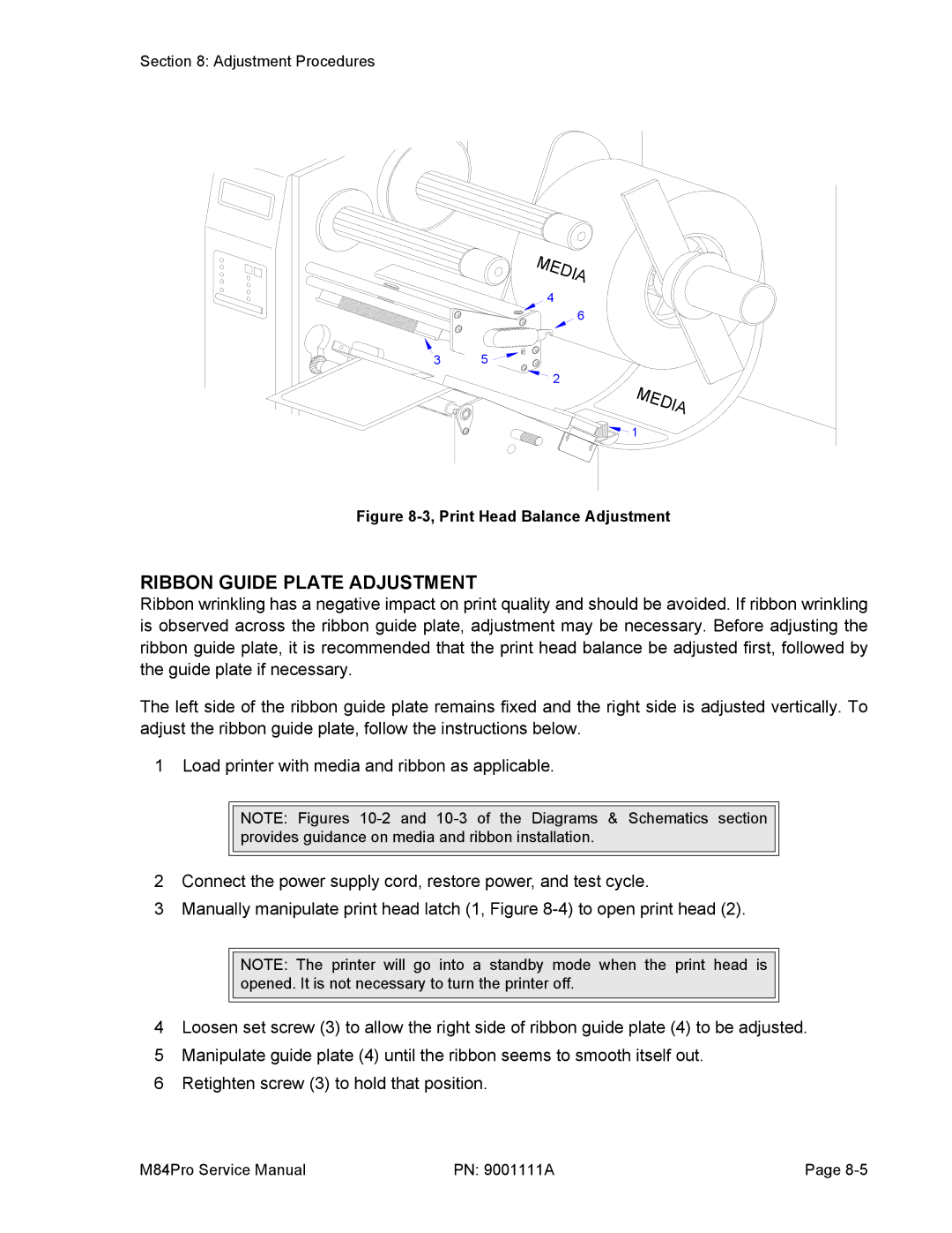 SATO M84PRO service manual Edi, Ribbon Guide Plate Adjustment 