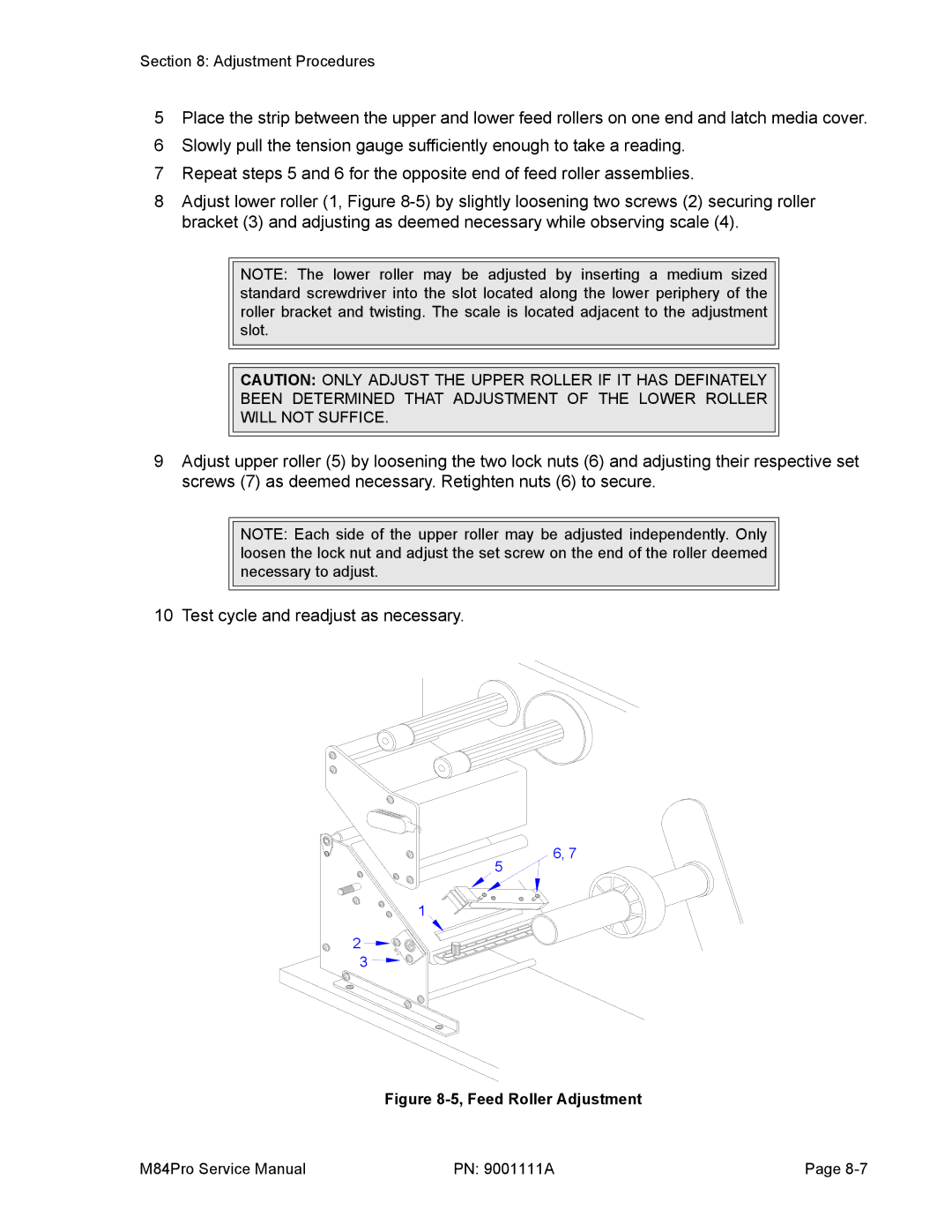 SATO M84PRO service manual Feed Roller Adjustment 