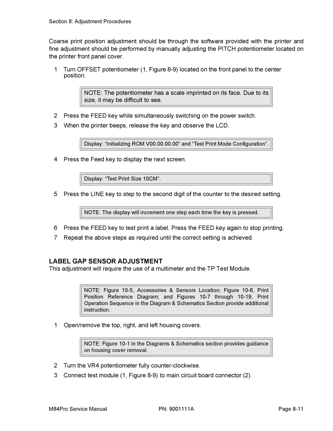 SATO M84PRO service manual Label GAP Sensor Adjustment 