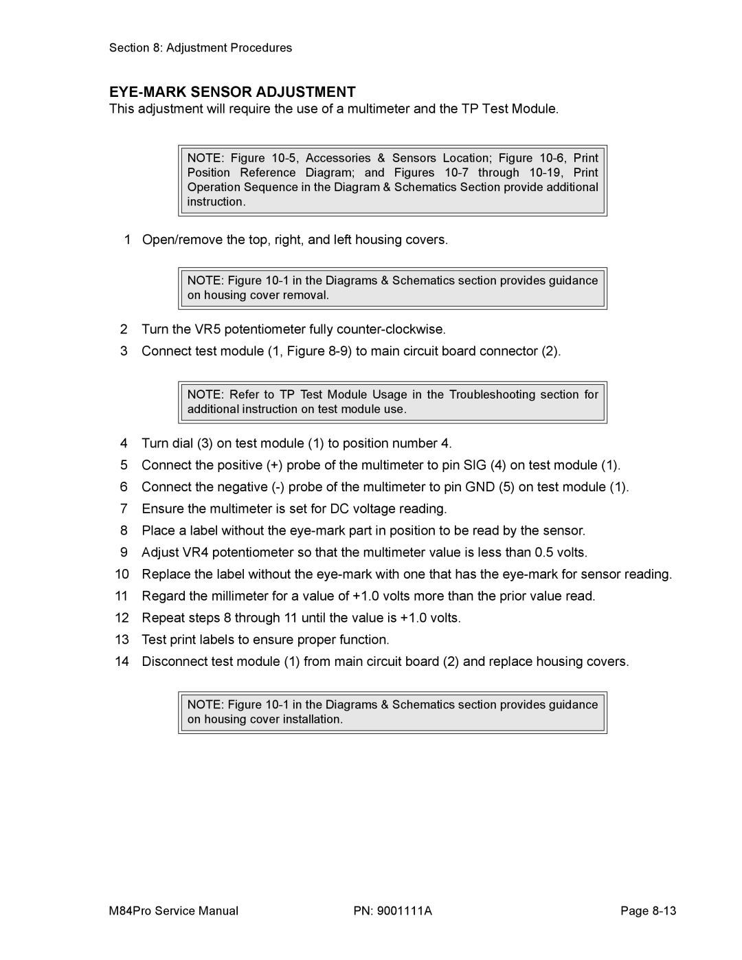 SATO M84PRO service manual EYE-MARK Sensor Adjustment 