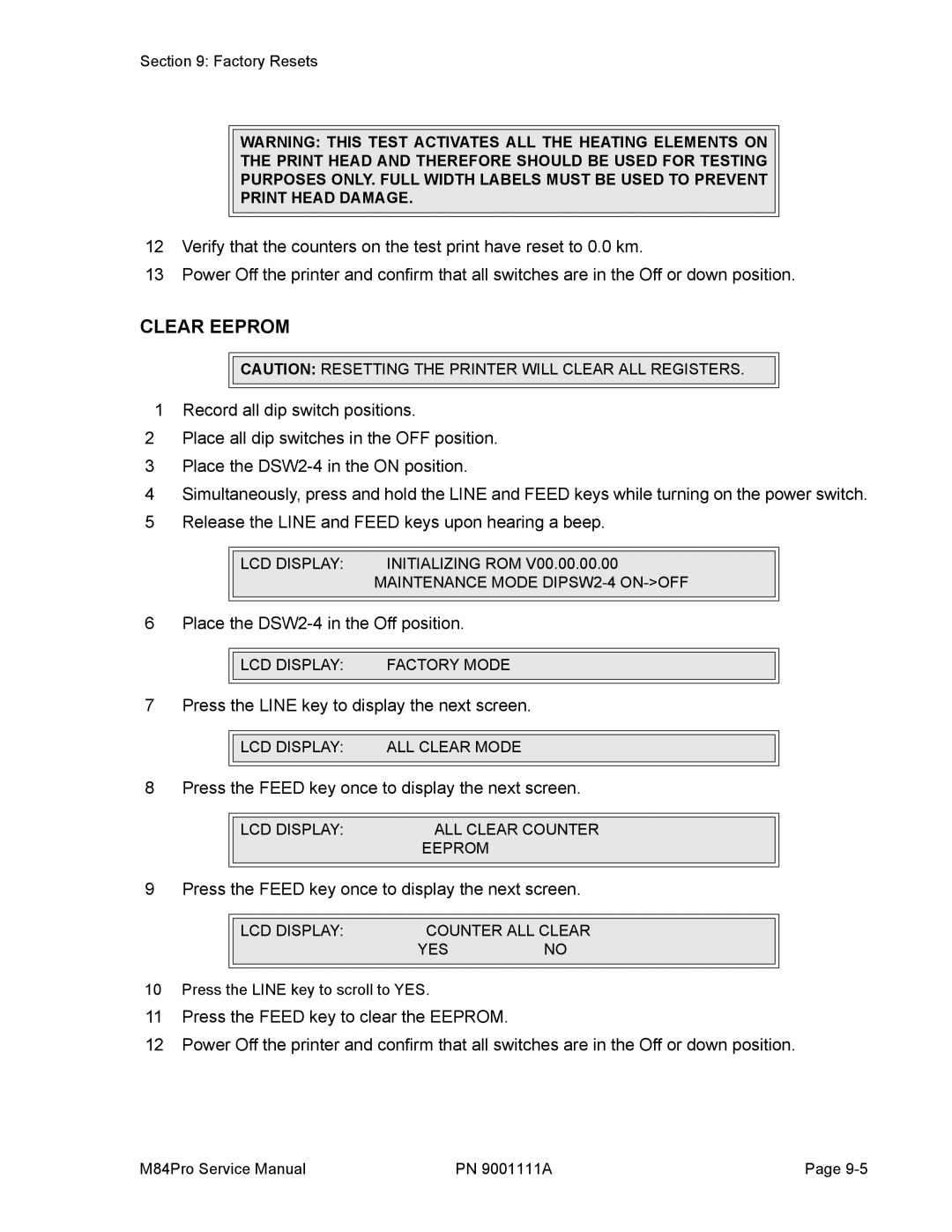 SATO M84PRO service manual Clear Eeprom 