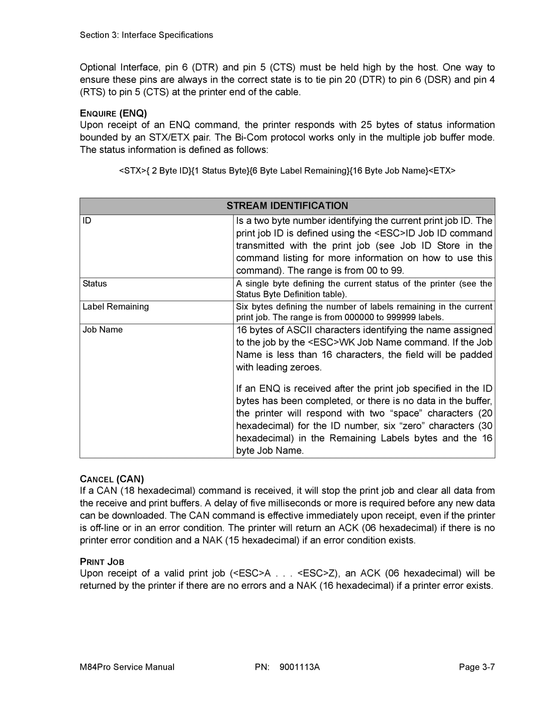 SATO M84PRO service manual Stream Identification, Cancel can 