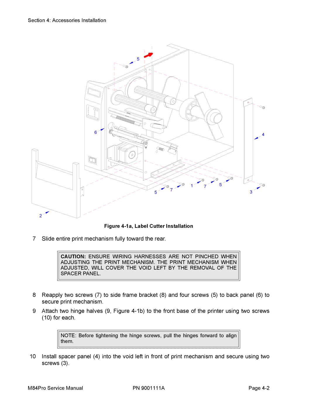 SATO M84PRO service manual Slide entire print mechanism fully toward the rear 