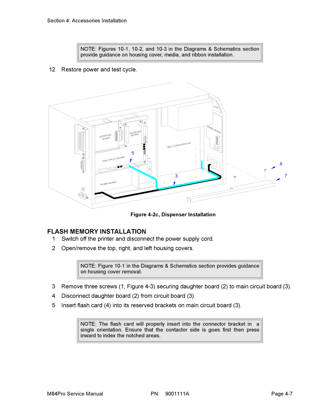 SATO M84PRO service manual Flash Memory Installation, 2c, Dispenser Installation 