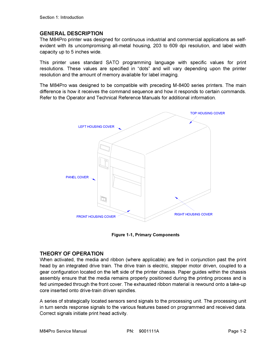 SATO M84PRO service manual General Description, Theory of Operation 