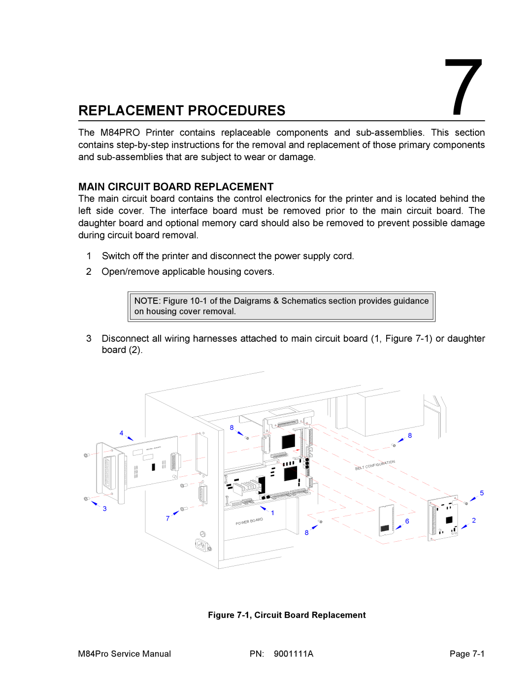 SATO M84PRO service manual Replacement Procedures, Main Circuit Board Replacement 