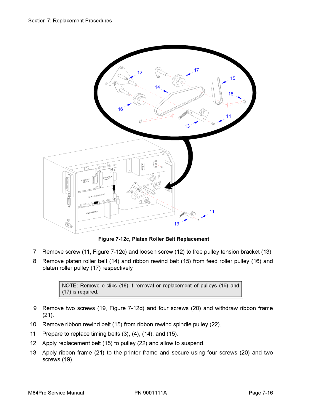 SATO M84PRO service manual 12c, Platen Roller Belt Replacement 