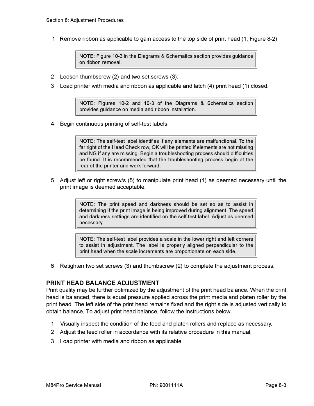 SATO M84PRO service manual Print Head Balance Adjustment 