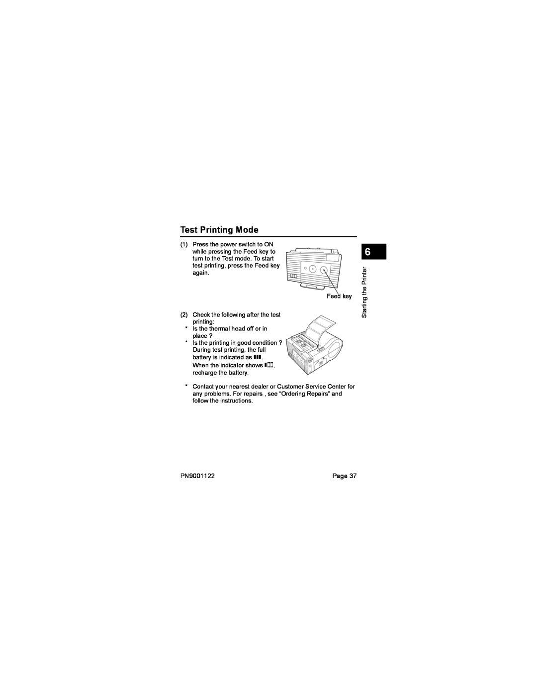 SATO MB200 manual Test Printing Mode, PN9001122 