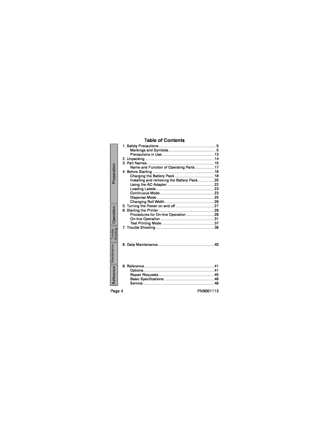 SATO MB200 manual Table of Contents 