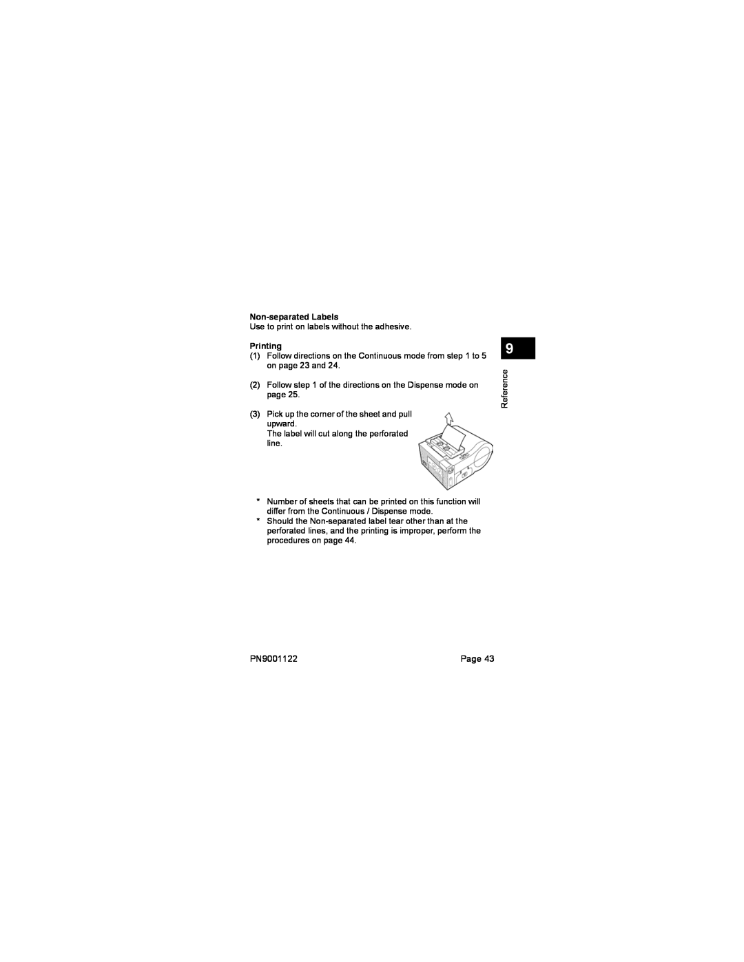 SATO MB200 manual PN9001122, Non-separated Labels, Printing 