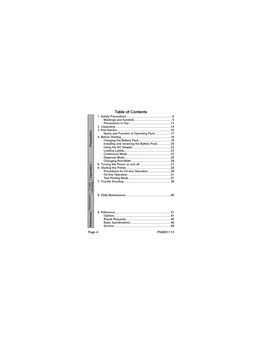 SATO MB200 manual Table of Contents 