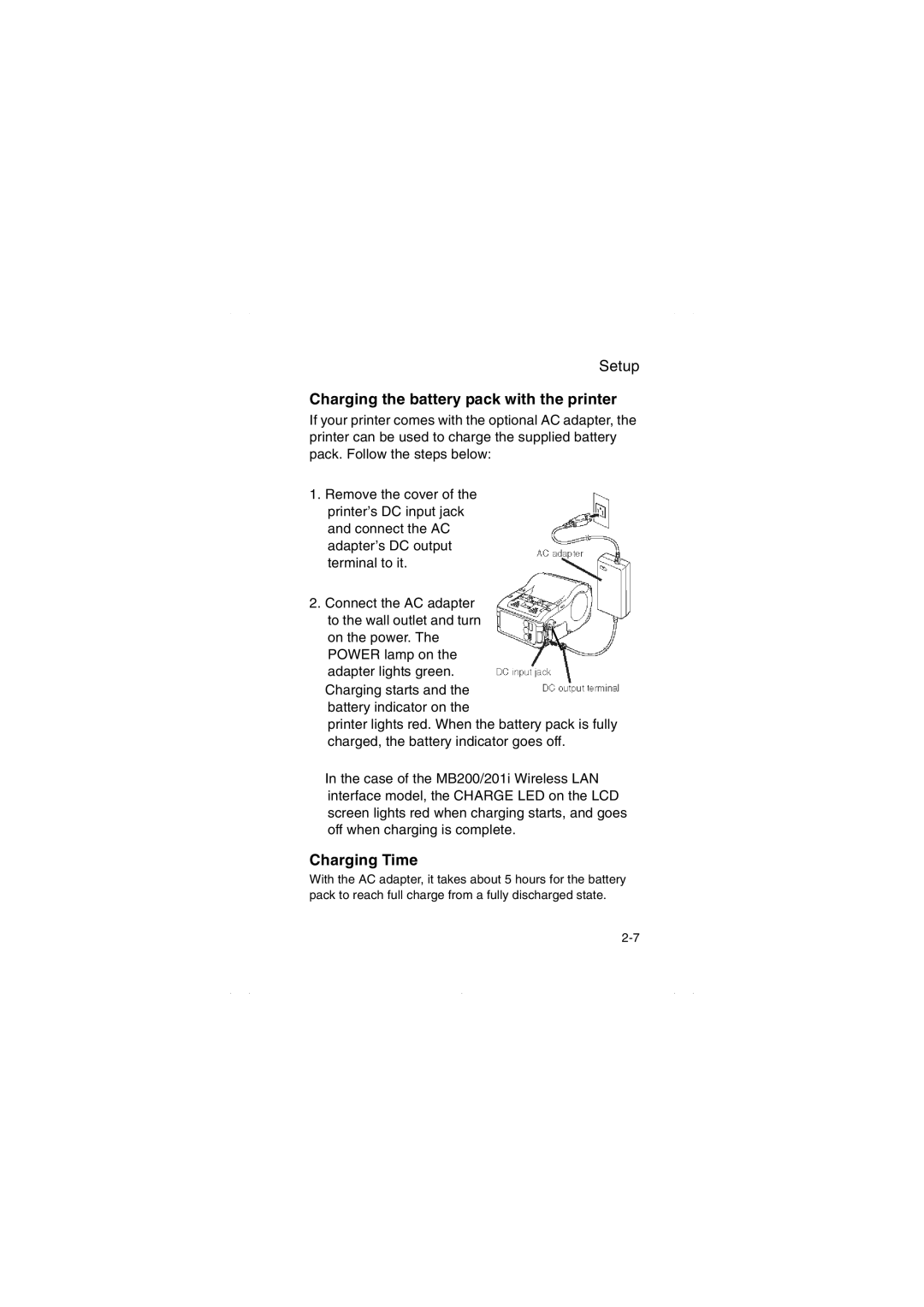 SATO MB200/201i manual Charging the battery pack with the printer 