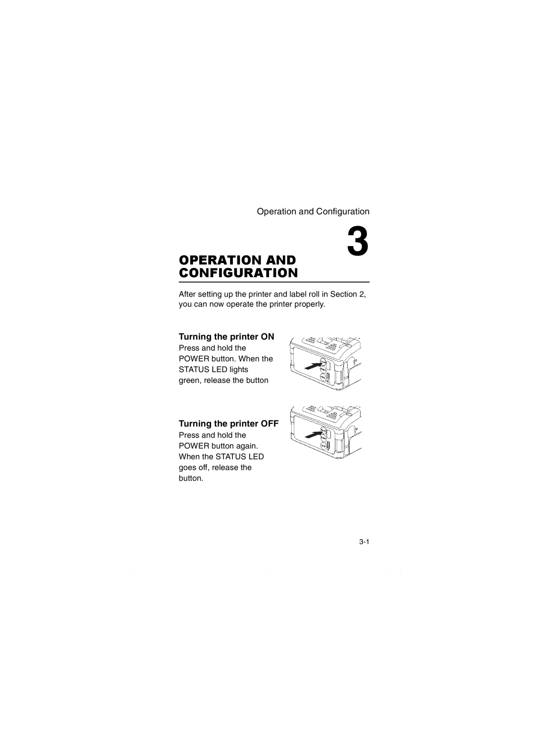 SATO MB200/201i manual Operation and Configuration, Turning the printer OFF 