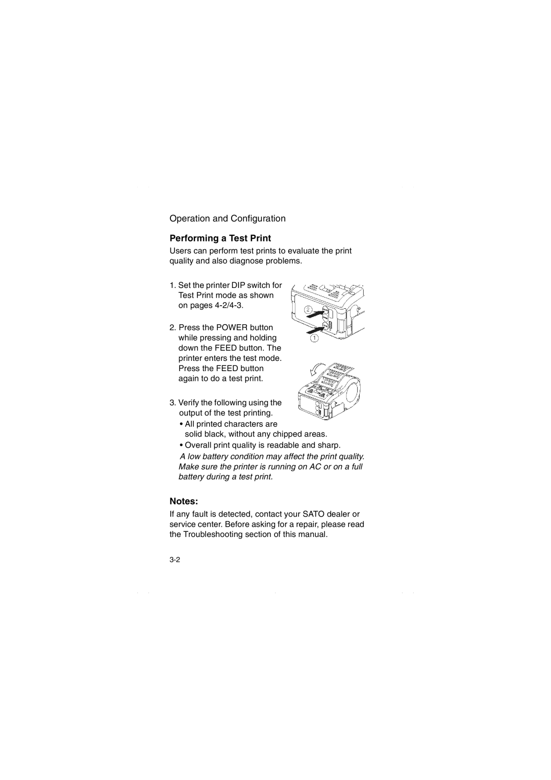 SATO MB200/201i manual Performing a Test Print 