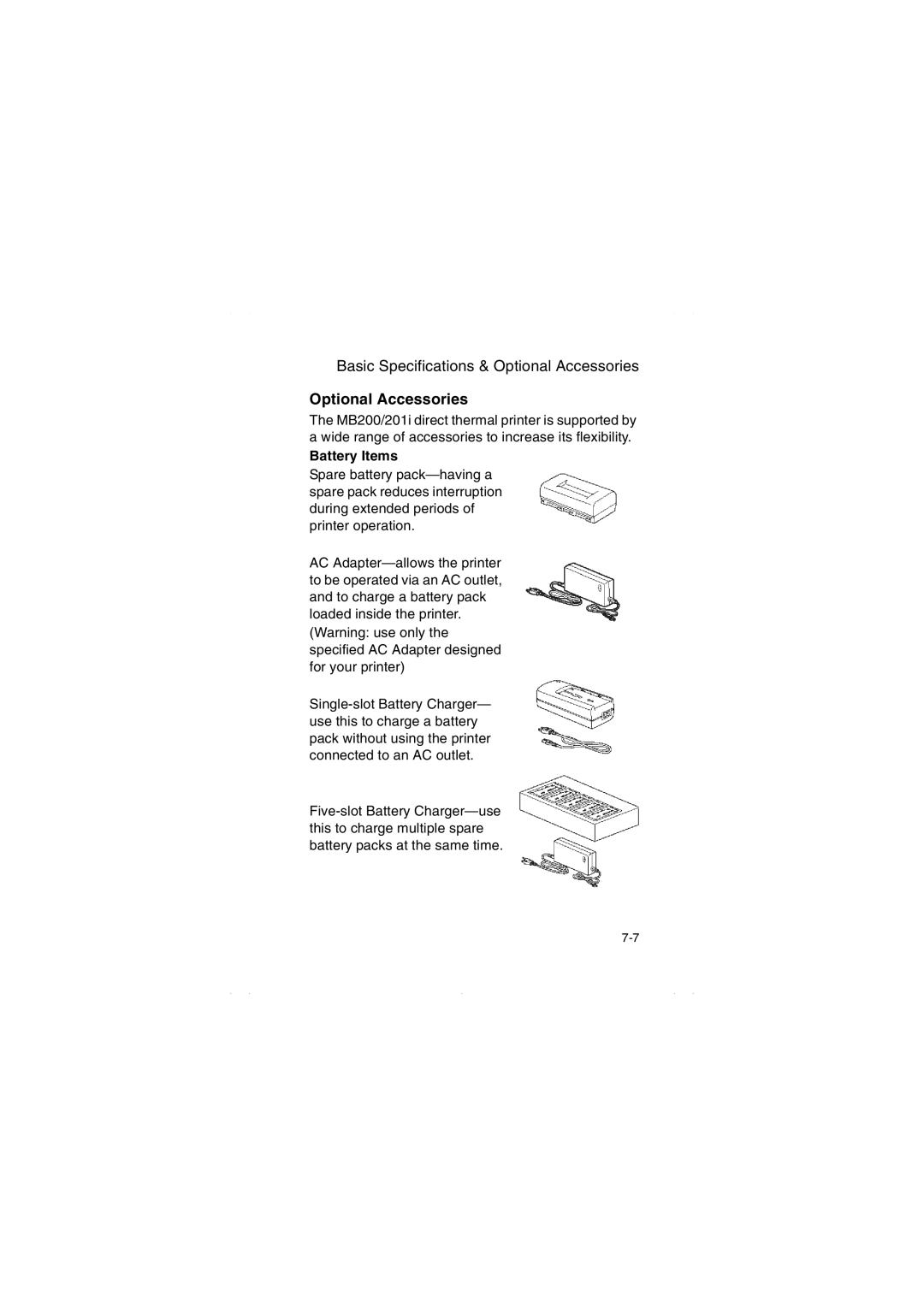 SATO MB200/201i manual Optional Accessories, Battery Items 