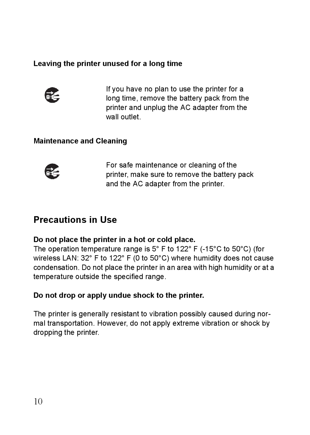 SATO MB410i, MB400i manual Precautions in Use, Leaving the printer unused for a long time, Maintenance and Cleaning 