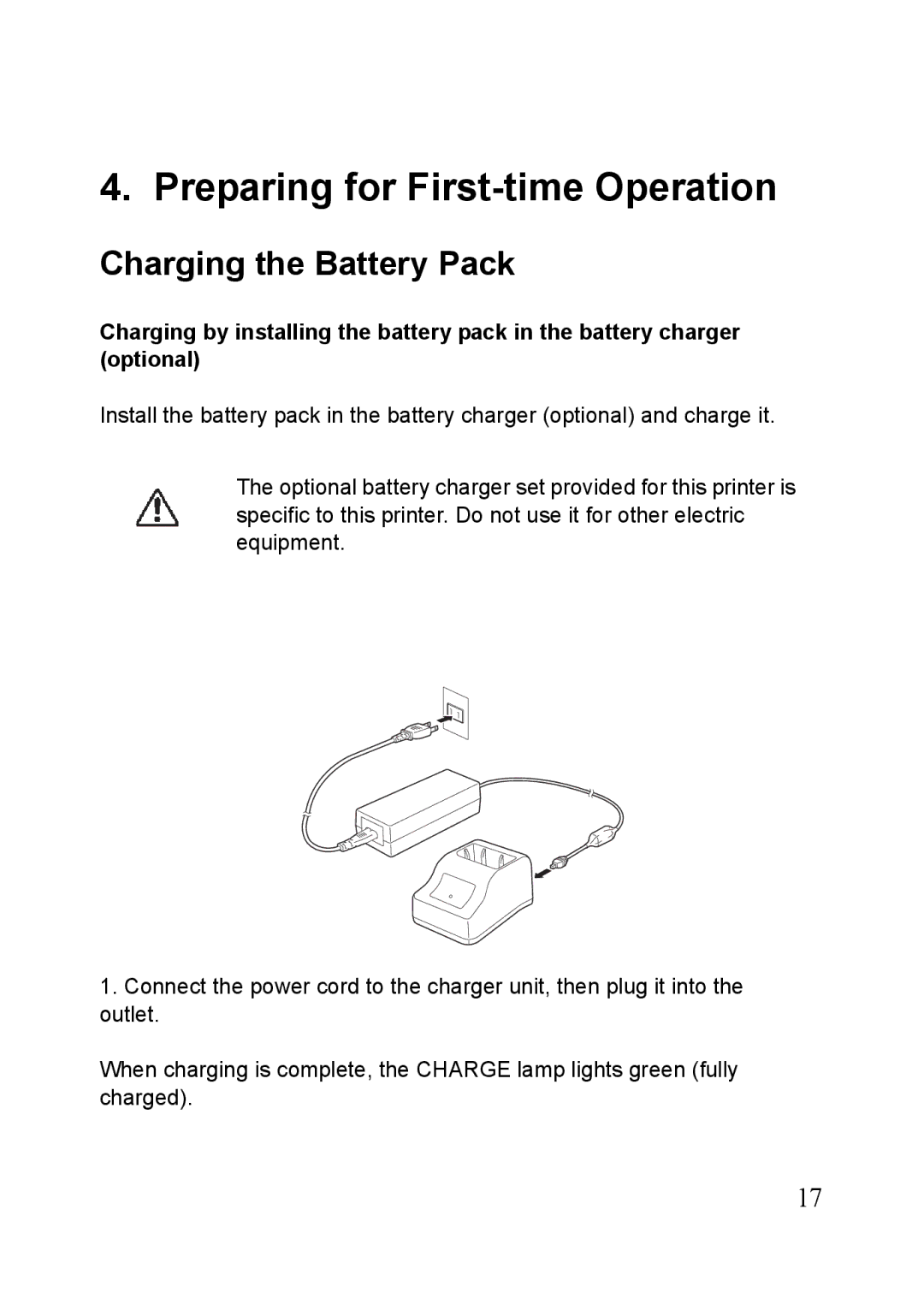 SATO MB400i, MB410i manual Preparing for First-time Operation, Charging the Battery Pack 