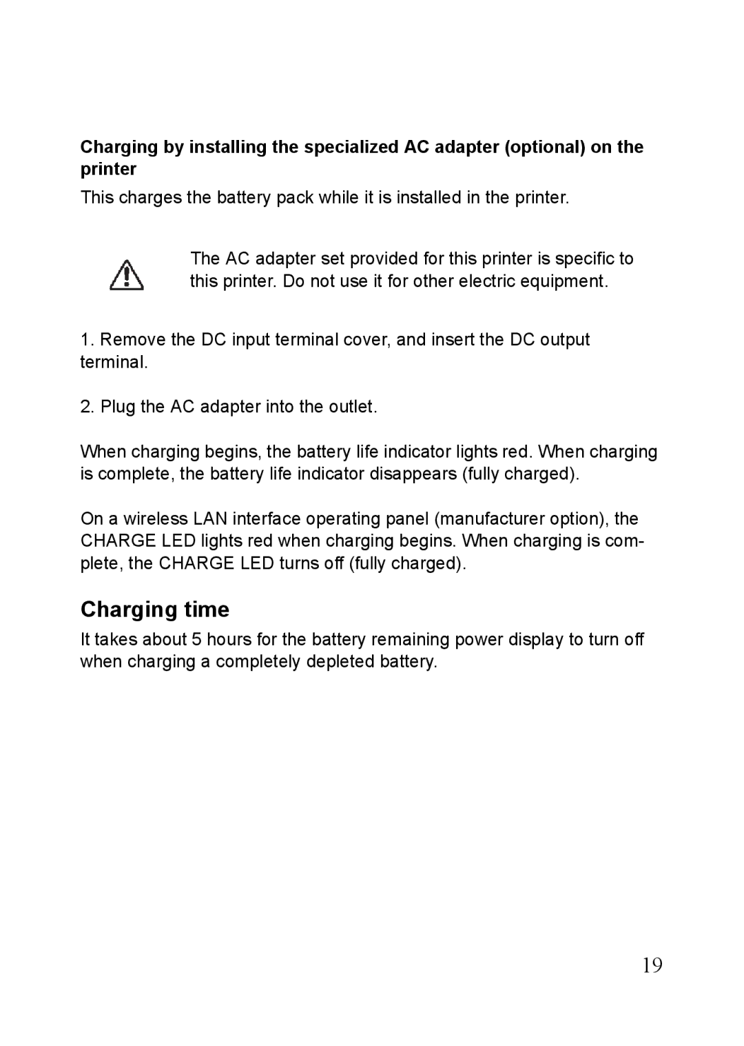 SATO MB400i, MB410i manual Charging time 