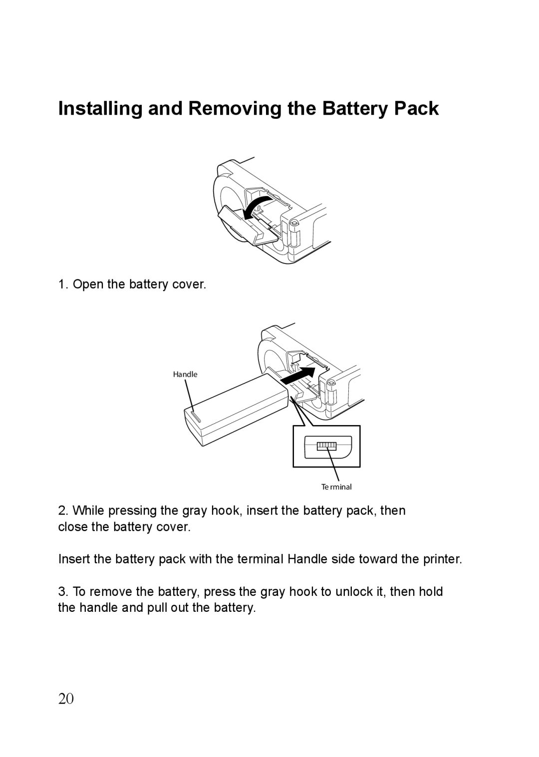 SATO MB410i, MB400i manual Installing and Removing the Battery Pack 