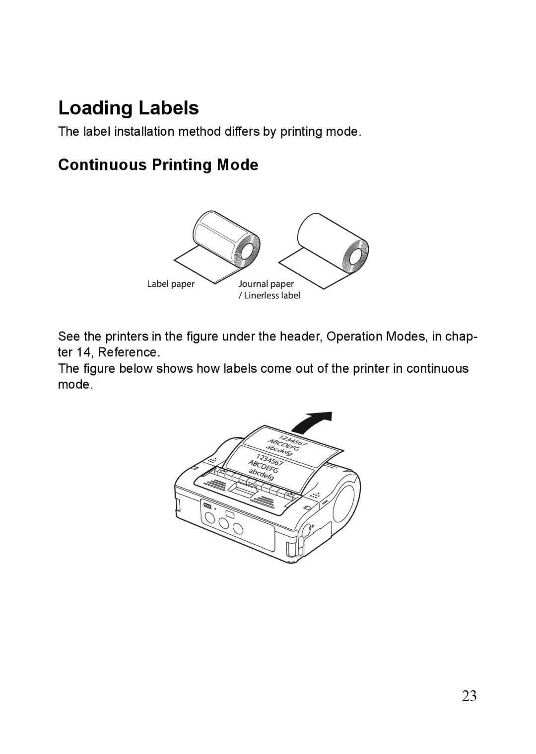 SATO MB400i, MB410i manual Loading Labels, Continuous Printing Mode 