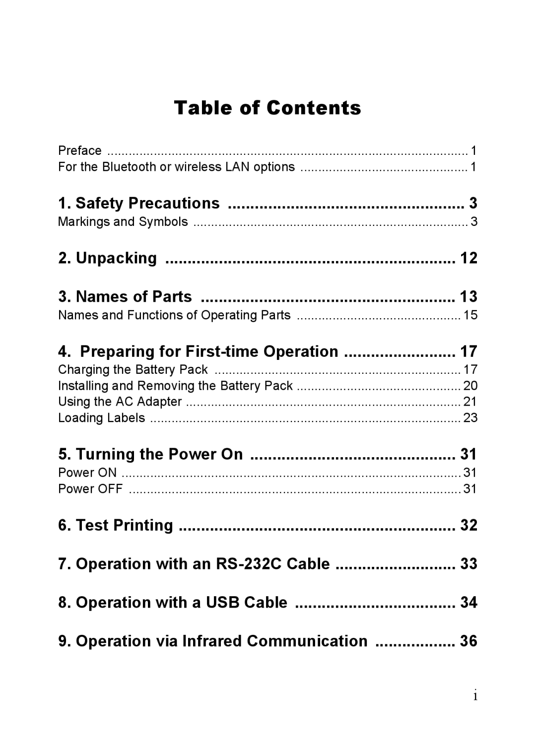 SATO MB400i, MB410i manual Table of Contents 