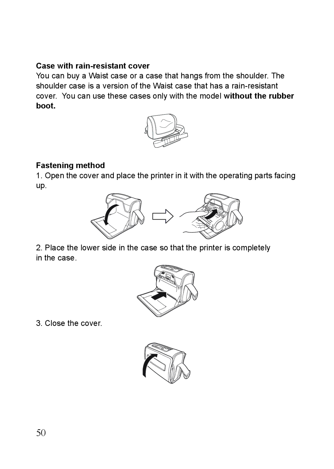 SATO MB410i, MB400i manual Case with rain-resistant cover, Fastening method 