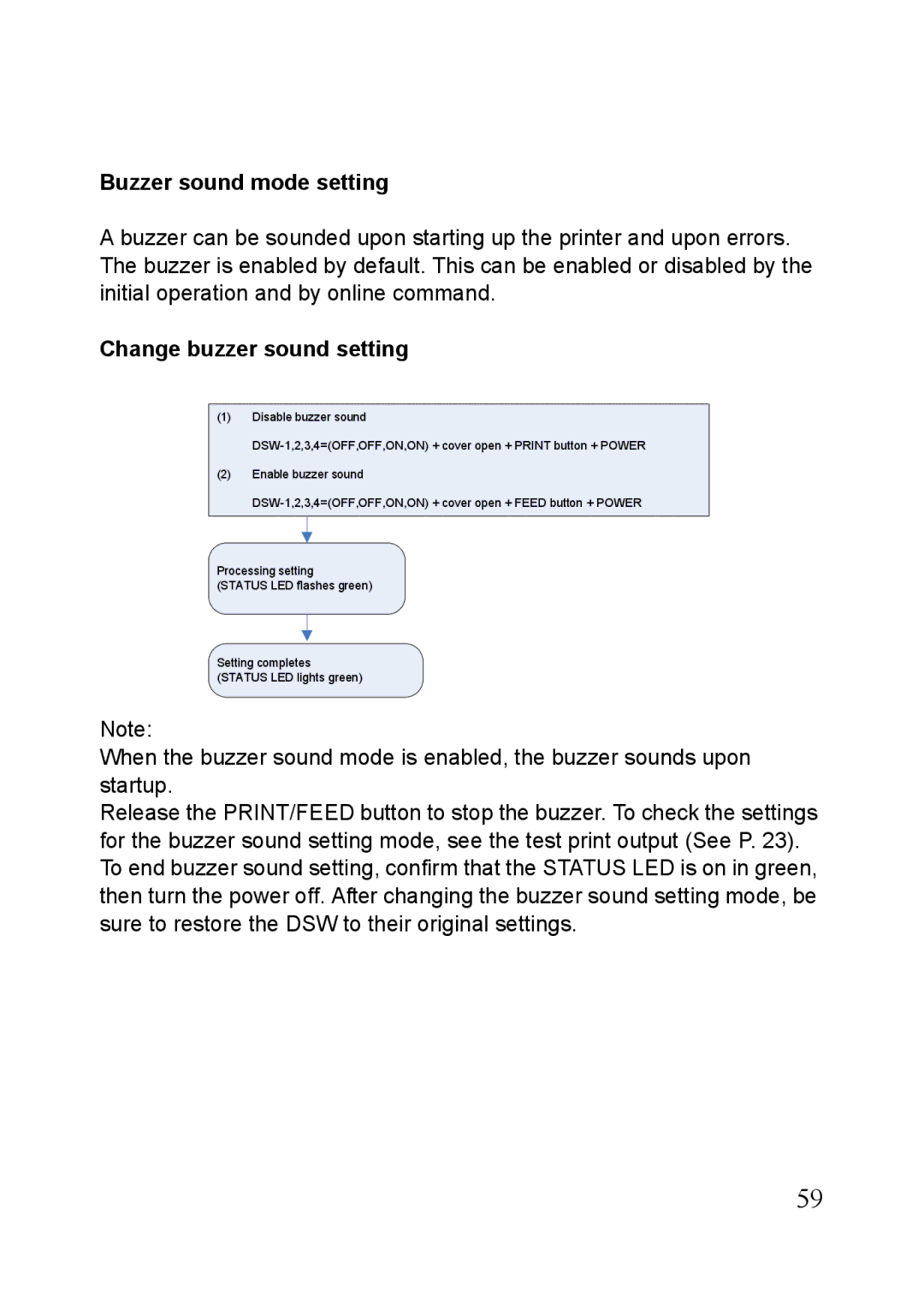 SATO MB400i, MB410i manual Buzzer sound mode setting, Change buzzer sound setting 