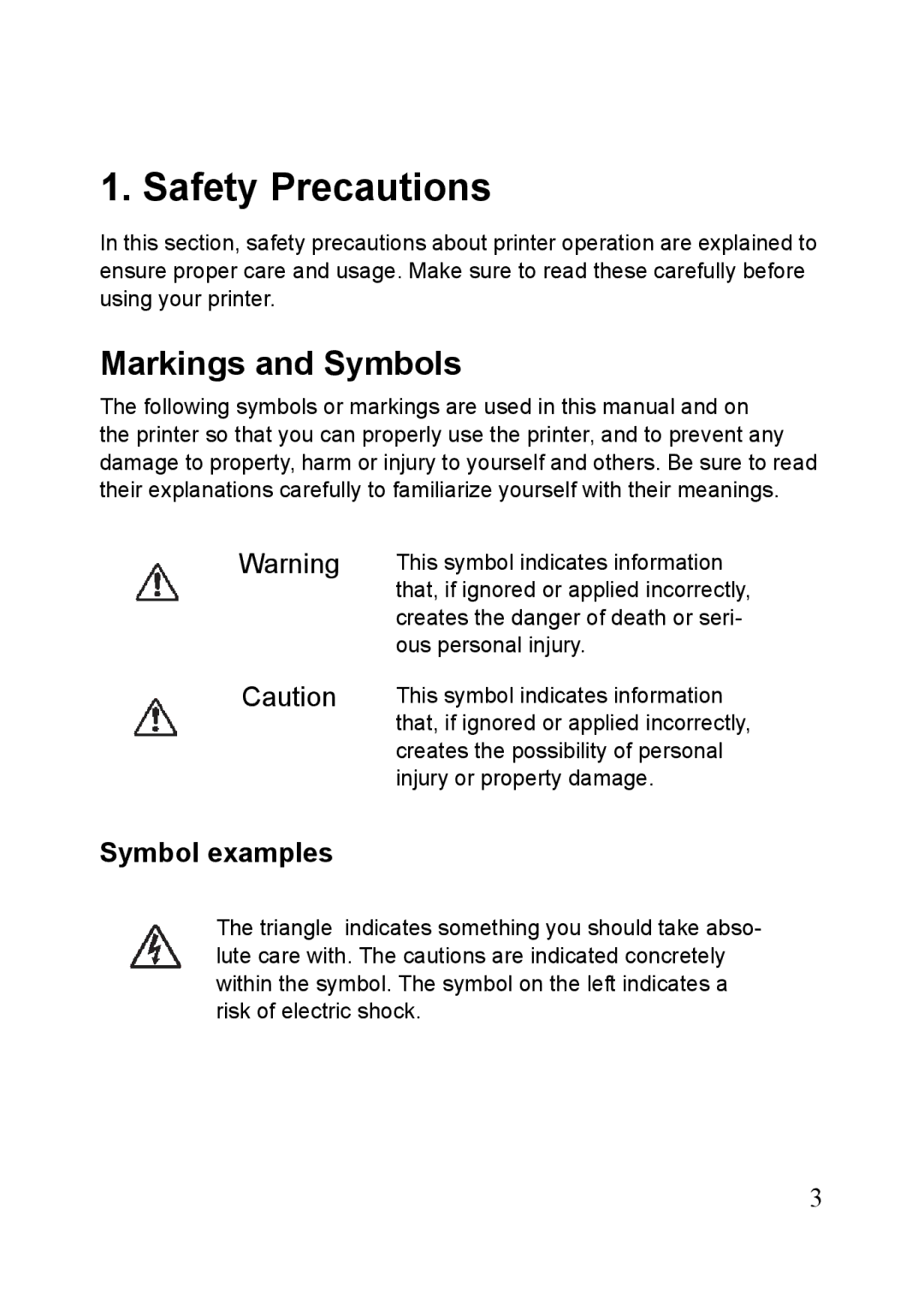 SATO MB400i, MB410i manual Safety Precautions, Markings and Symbols, Symbol examples 