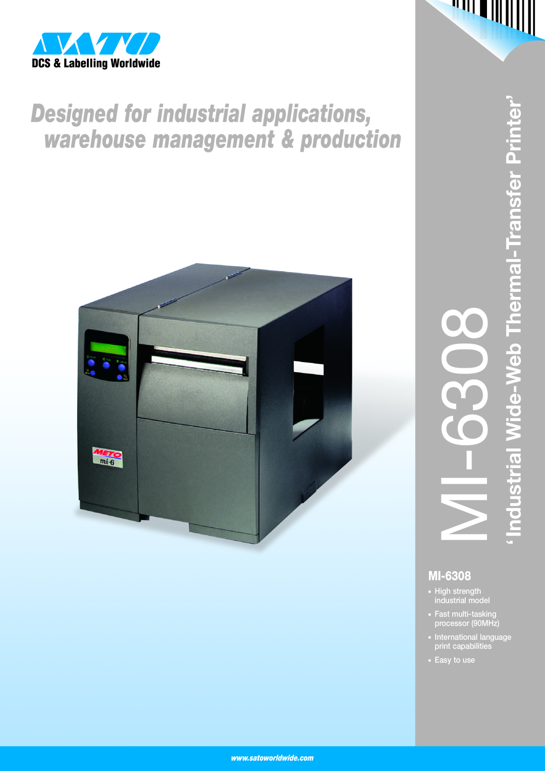 SATO MI-6308 manual ‘ Industrial Wide-Web Thermal-Transfer Printer’, International language print capabilities 
