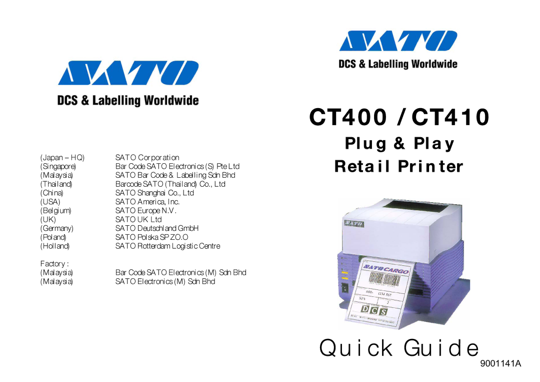 SATO PK1A20001 manual CT400 / CT41 