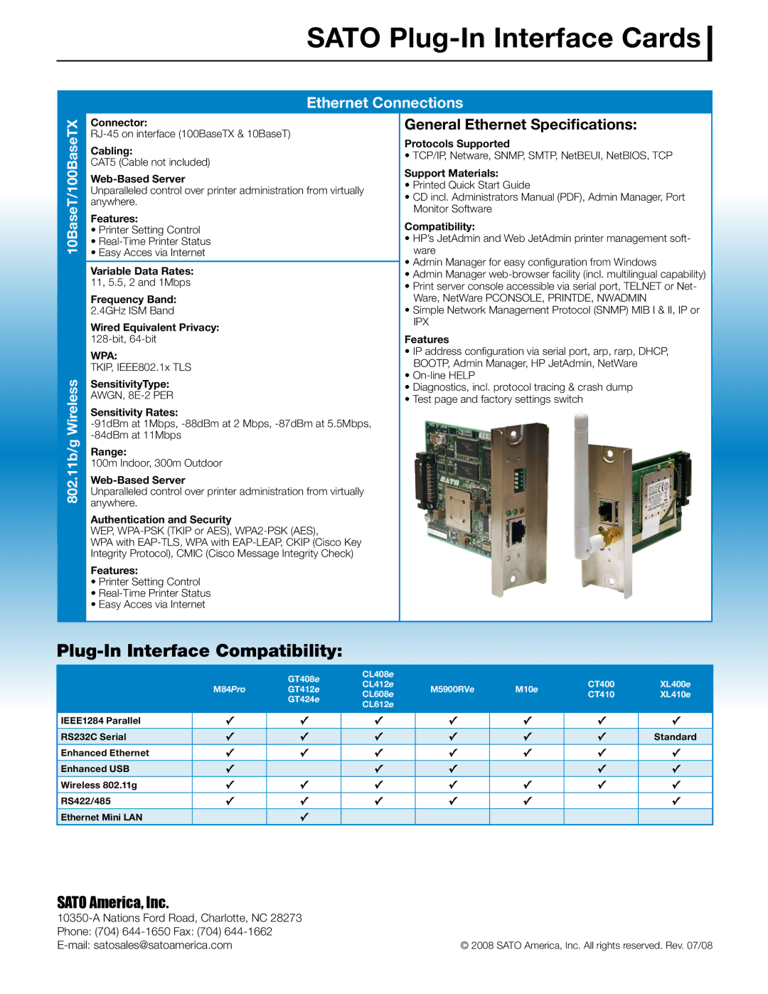 SATO WEP, WPA2-PSK, WPA-PSK, IEEE1284, EAP-LEAP, EAP-TLS manual Ethernet Connections 