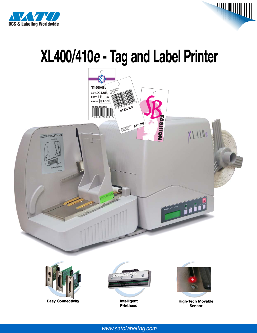 SATO manual XL400/410e - Tag and Label Printer, Easy Connectivity, Intelligent, High-Tech Movable, Printhead, Sensor 