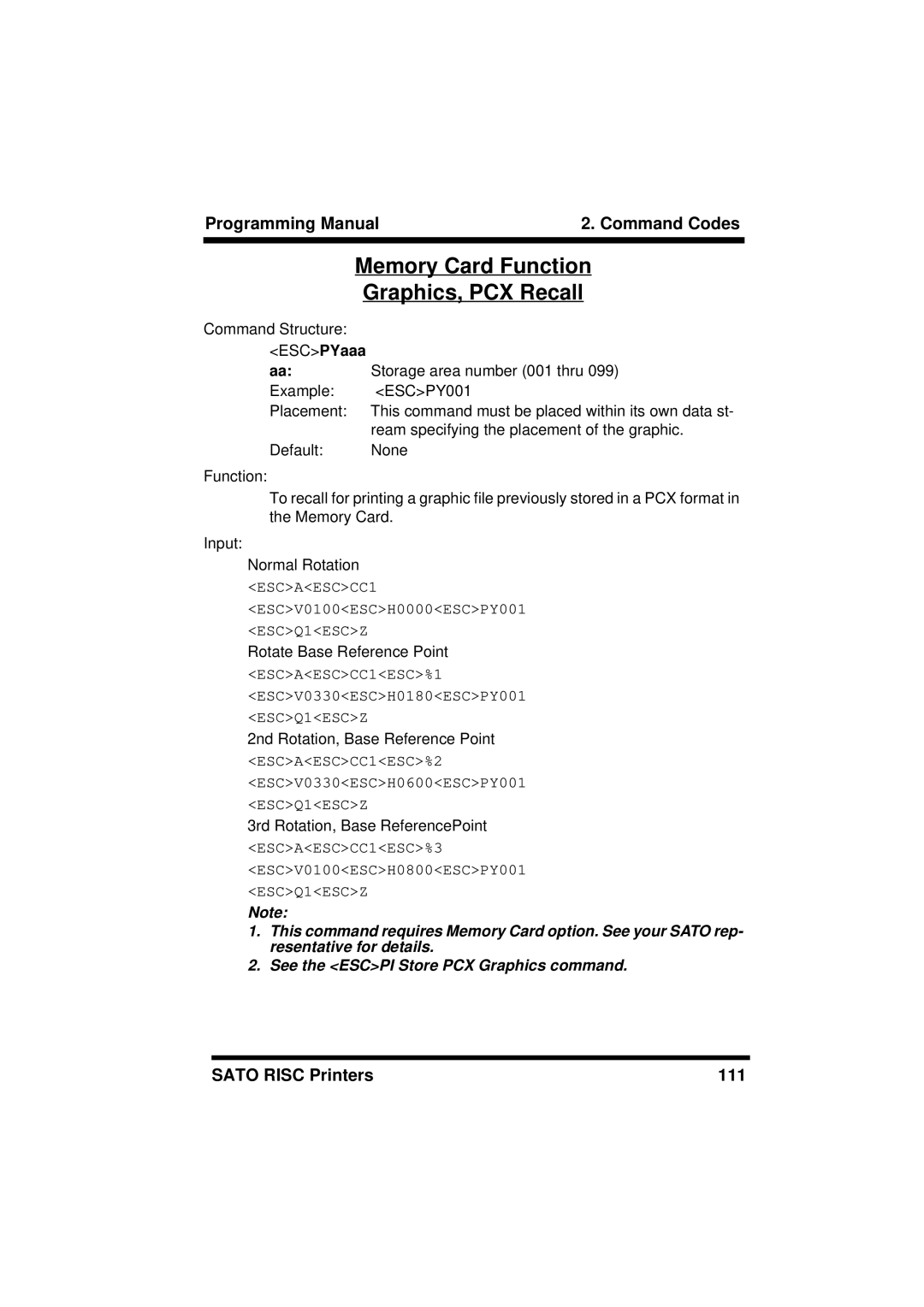 SATO CL608/612, XL400/410, M8460S, M8490S, M-8400RV, M8485S, M8459S, CL408/412 manual Memory Card Function Graphics, PCX Recall 