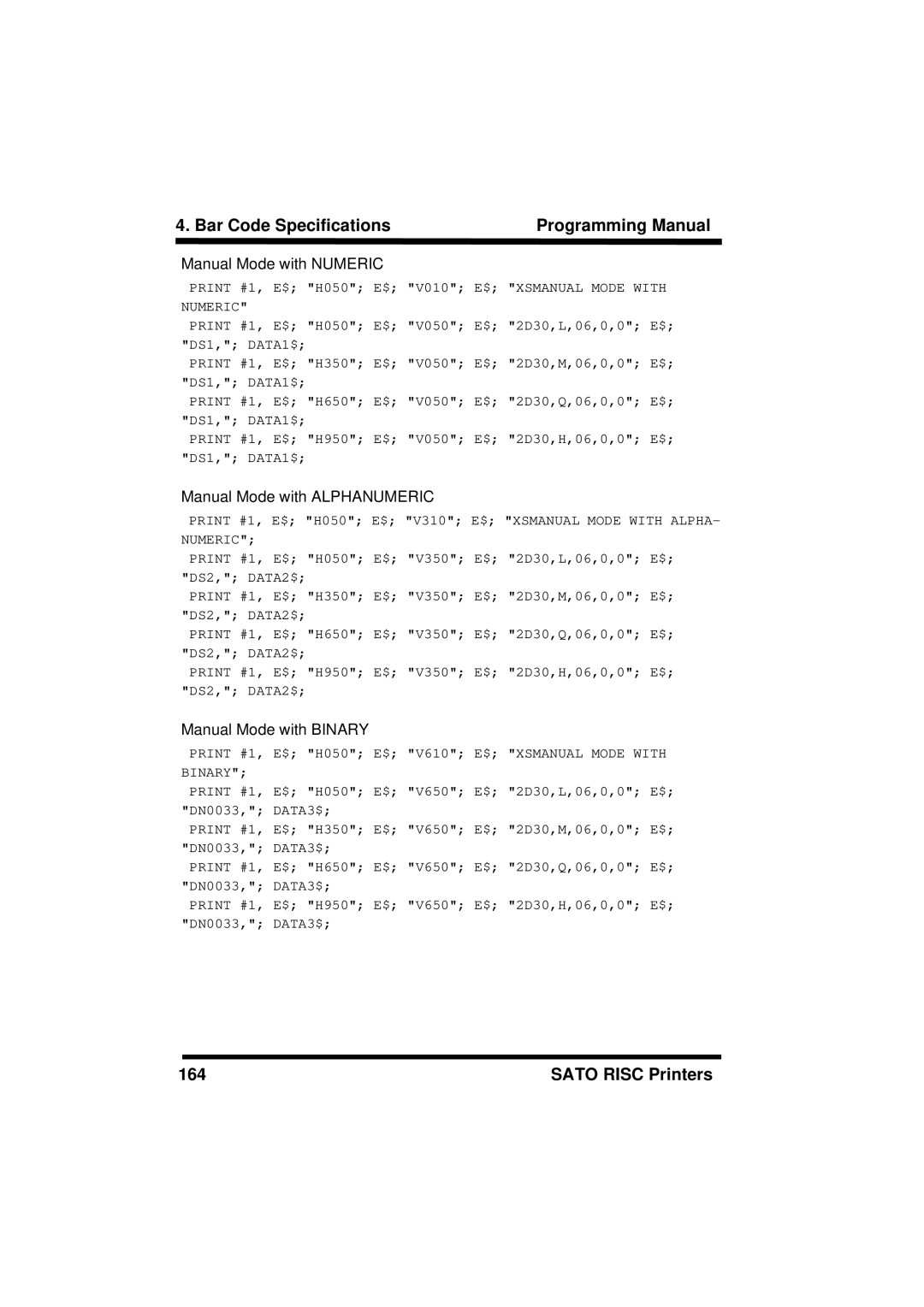 SATO M8485S, XL400/410, M8460S, M8490S, M-8400RV, M8459S, CL408/412, CL608/612 manual 164 