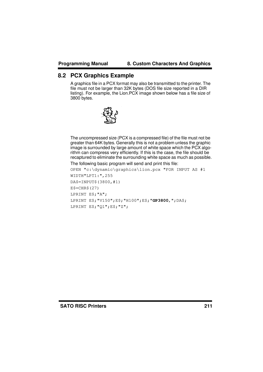 SATO M-8400RV, XL400/410, M8460S, M8490S, M8485S, M8459S, CL408/412, CL608/612 manual PCX Graphics Example 
