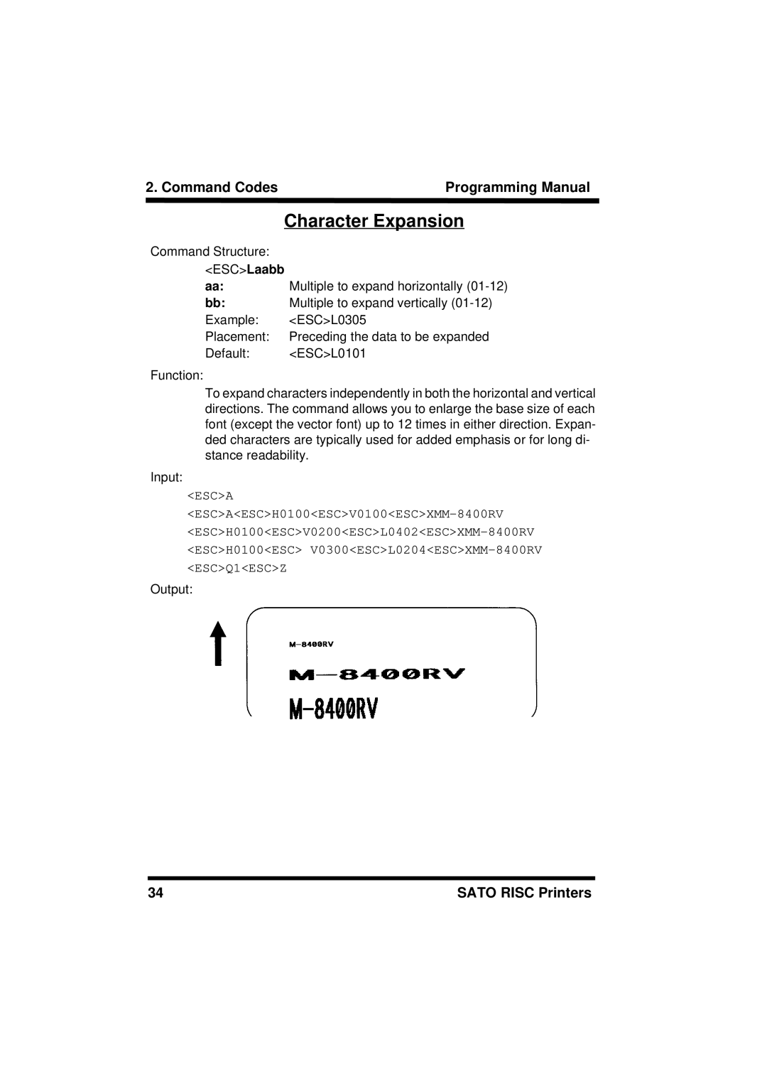 SATO M8490S, XL400/410, M8460S, M-8400RV, M8485S, M8459S, CL408/412, CL608/612 manual Character Expansion 