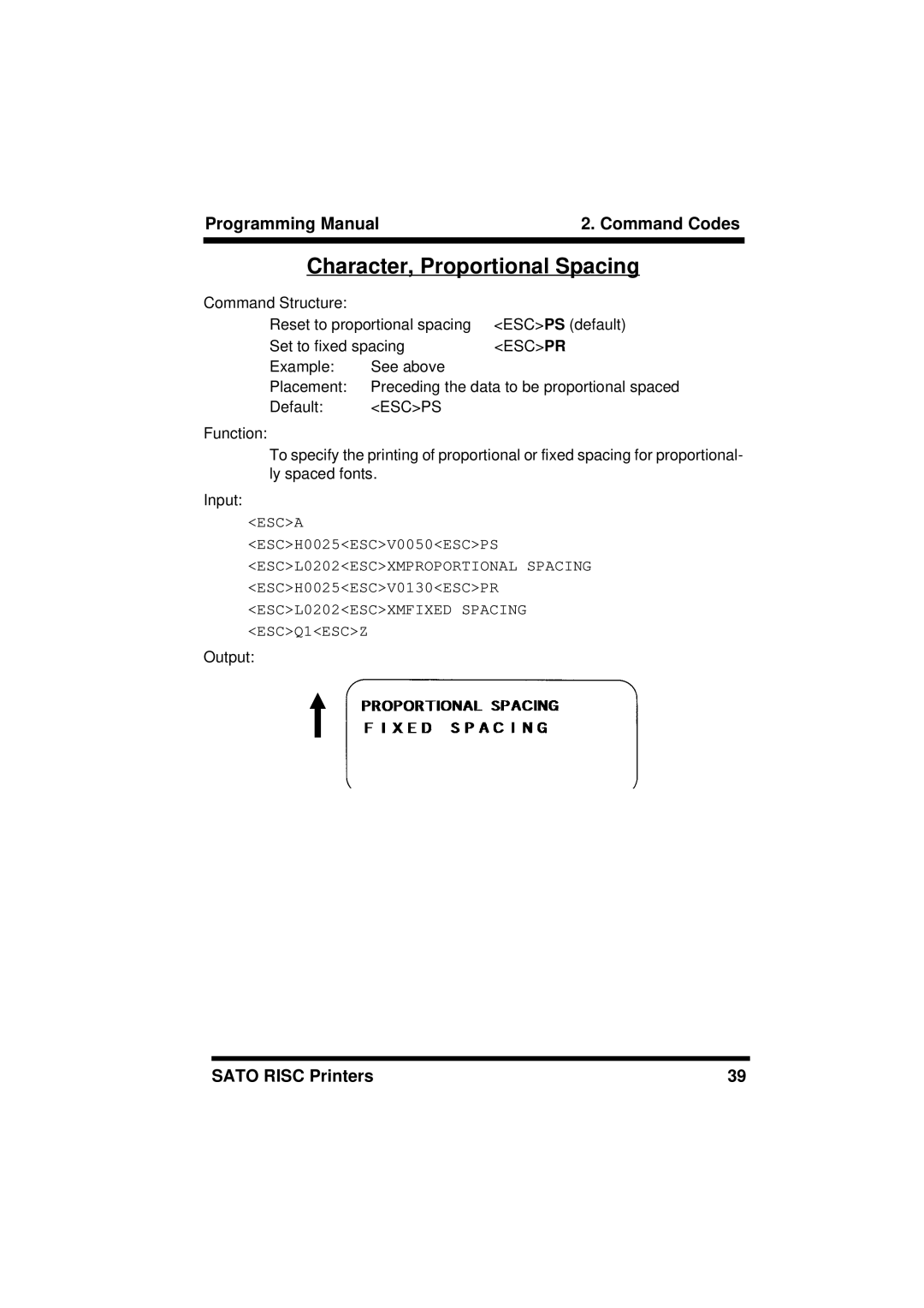 SATO CL608/612, XL400/410, M8460S, M8490S, M-8400RV, M8485S, M8459S, CL408/412 Character, Proportional Spacing, Escpr, Escps 