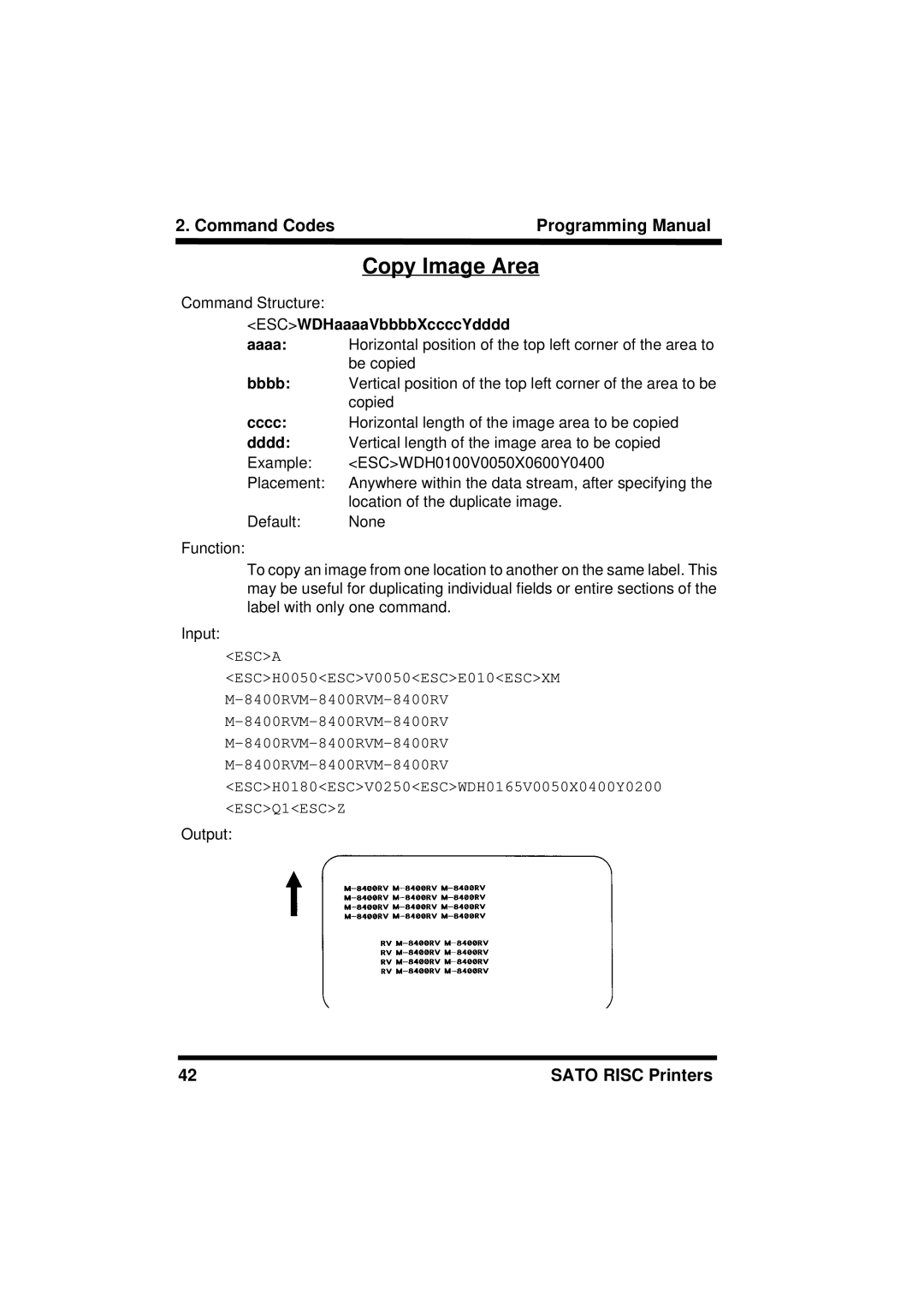 SATO M8490S, XL400/410, M8460S, M-8400RV, M8485S, M8459S, CL408/412, CL608/612 manual Copy Image Area, ESCWDHaaaaVbbbbXccccYdddd 