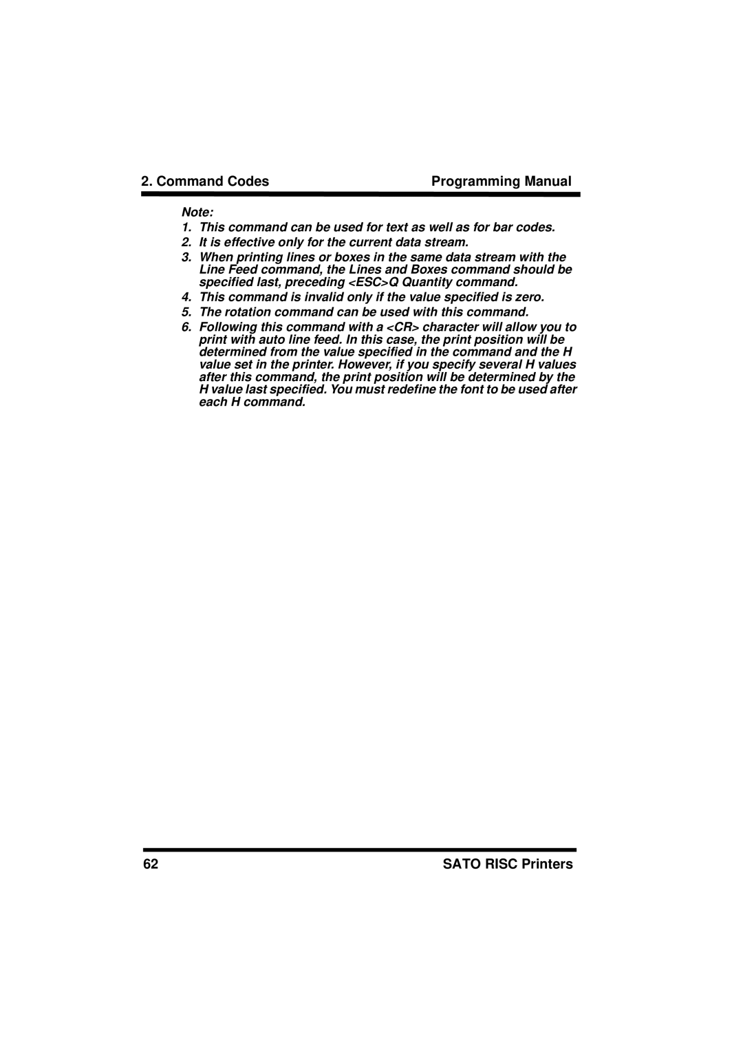 SATO CL408/412, XL400/410, M8460S, M8490S, M-8400RV, M8485S, M8459S, CL608/612 manual Command Codes Programming Manual 